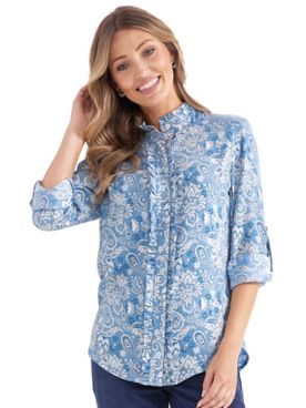 Haband Women's Soft-Brushed Flannel Button-Front Shirt