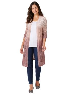 Haband Women’s Long Ombré Pointelle Cardigan, Open Front