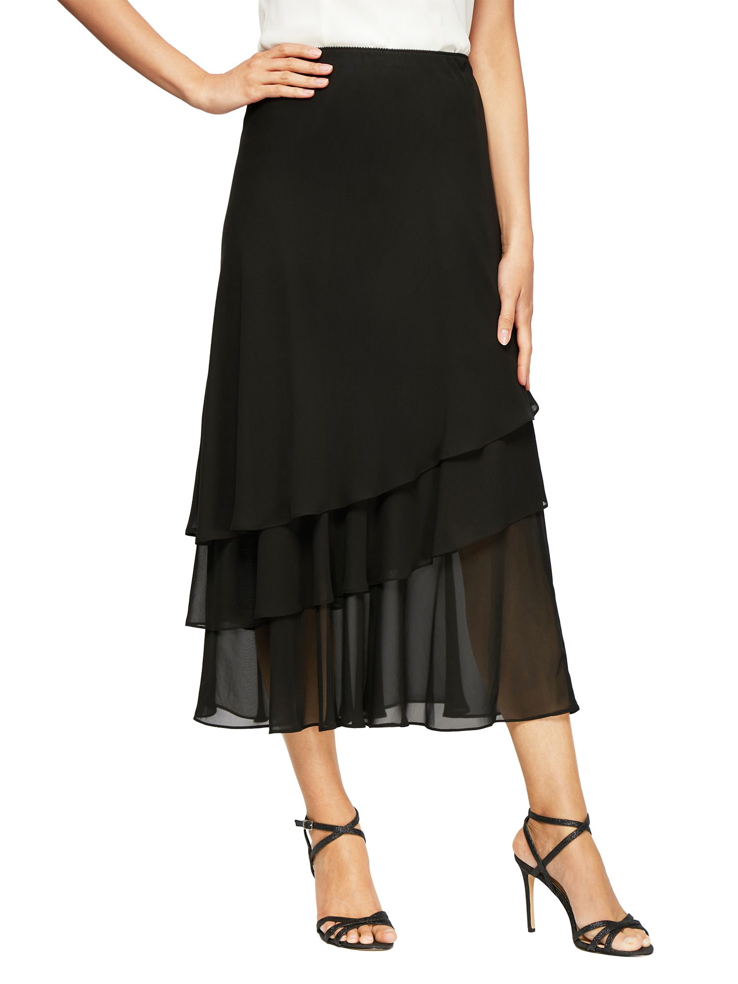 Tea-Length Asymmetric Triple Tier Chiffon Skirt