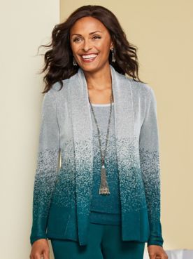 Ombré Shimmer Long Sleeve Cardigan Sweater