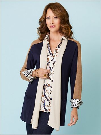 Colorblock Open Front Cardigan by Foxcroft - Image 1 of 1