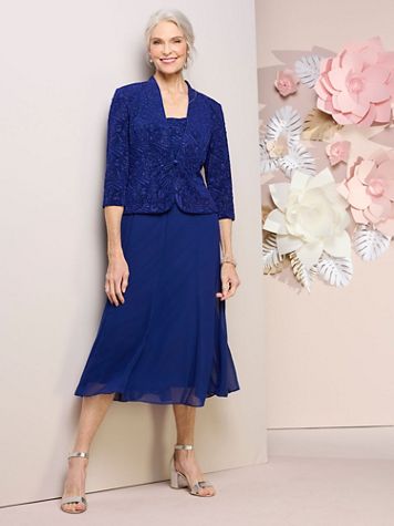 Alex Evenings Soft Spring Special Occasion Knit Jacket Dress - Image 5 of 6