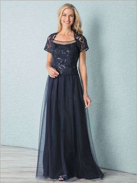 Elegant Sequined Lace & Mesh Gown | Draper's & Damon's