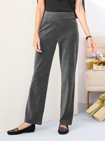 Premium Velour Straight Leg Pull-On Pants by D&D Lifestyle™