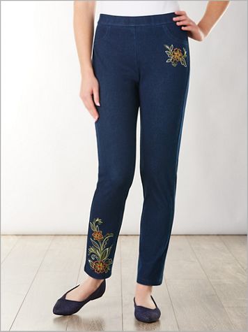 Lake Tahoe Embroidered Knit Denim Pants by Alfred Dunner - Image 1 of 3
