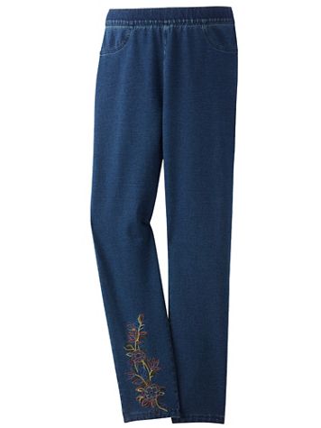 Embroidered Comfort Knit Denim Pants - Image 1 of 1