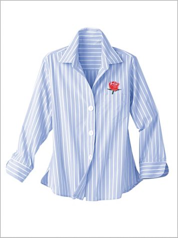 Embroidered Rose Stripe Shirt by Foxcroft - Image 1 of 1