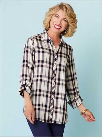 Autumn Plaid Long Sleeve Shirt by Foxcroft - Image 1 of 1
