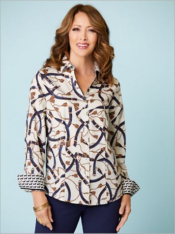 Equestrian Print Long Sleeve Shirt by Foxcroft - Image 1 of 1