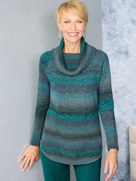 Ombré Cowl Neck Long Sleeve Sweater