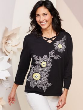 Alfred Dunner Dramatic Floral Embroidery Sweater