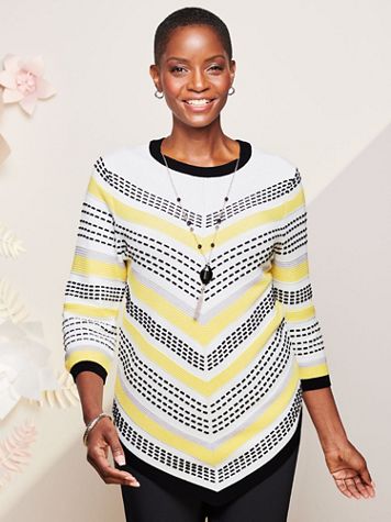 Alfred Dunner Textured Stripe Chevron Sweater - Image 2 of 2