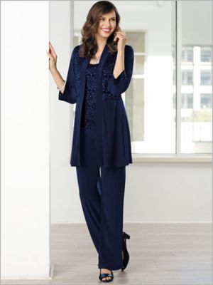 petite dressy pants suits for evening wear