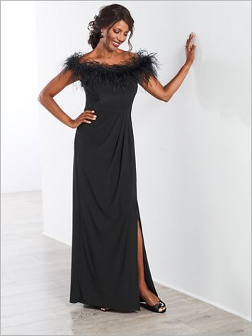 Feather Trimmed Gown by Alex Evenings - Image 1 of 2