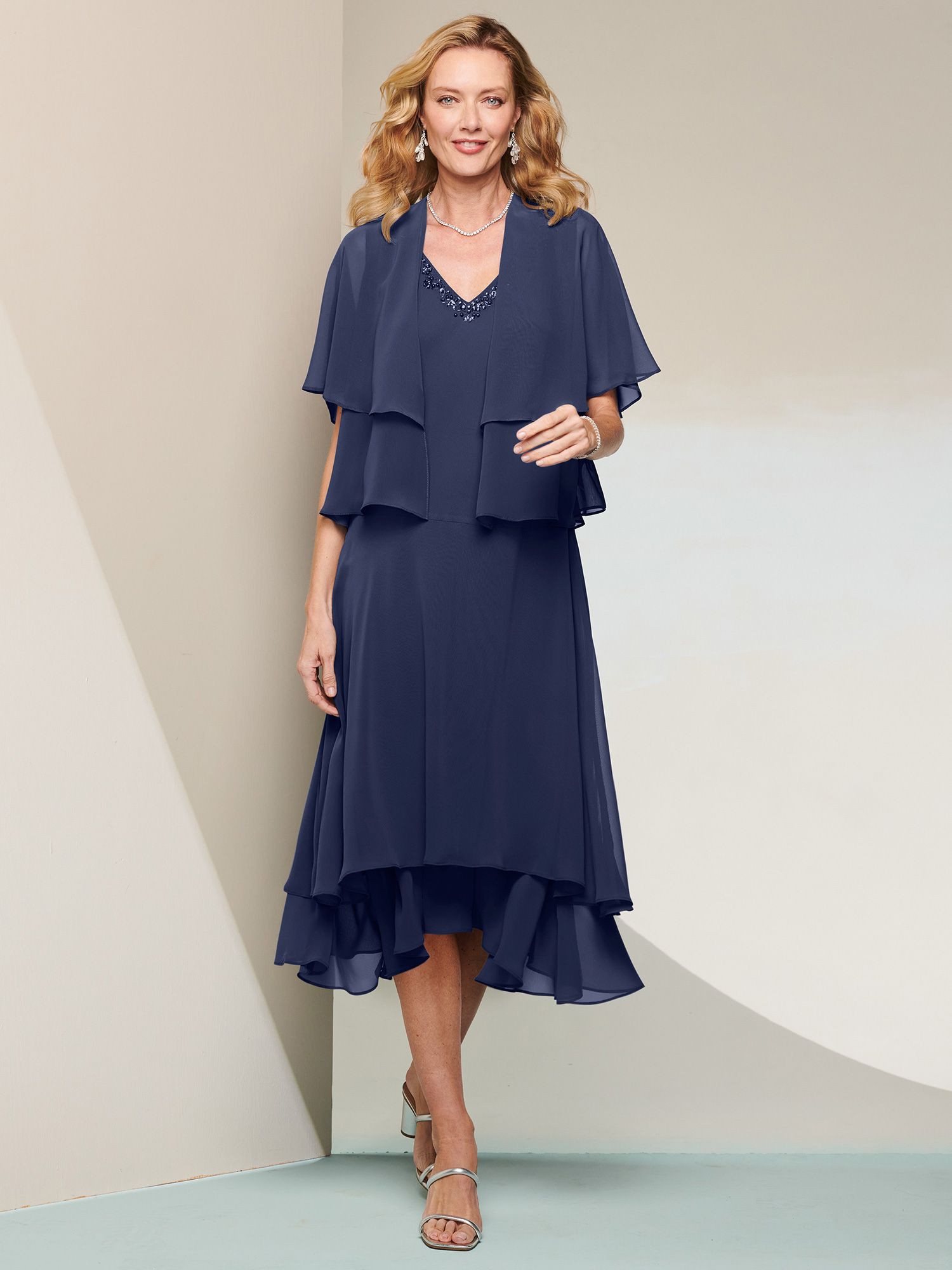 Tiered Capelet Jacket Dress