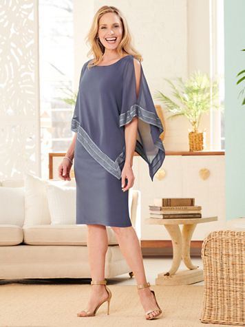 Poncho Popover Dress With Trim - Image 3 of 3