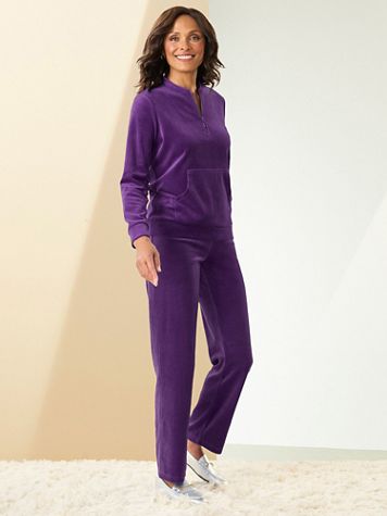 Velour Half Zip Pullover & Pant Set by D&D Lifestyle™ - Image 1 of 4