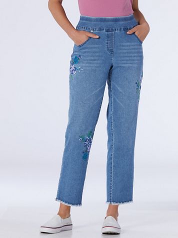 Alfred Dunner Embroidered Denim Ankle Pants