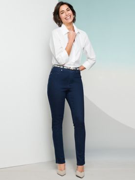 Foxcroft Solid Shirt & Slimtacular Flex Fit Denim Skinny Jeans