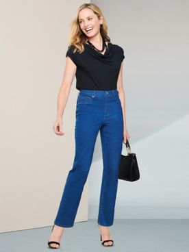 Silky Knit Drape Top & Slimtacular Flex Fit Denim Jeans