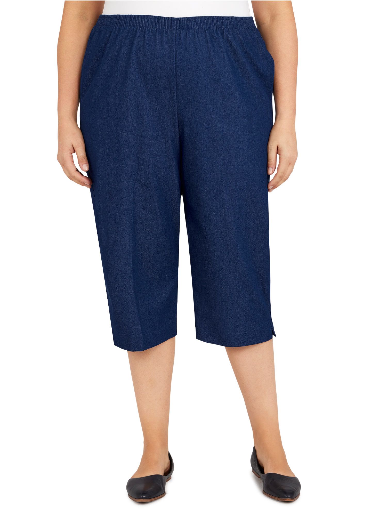 Alfred Dunner Classic Denim Pull-On Capri With Side Slits 