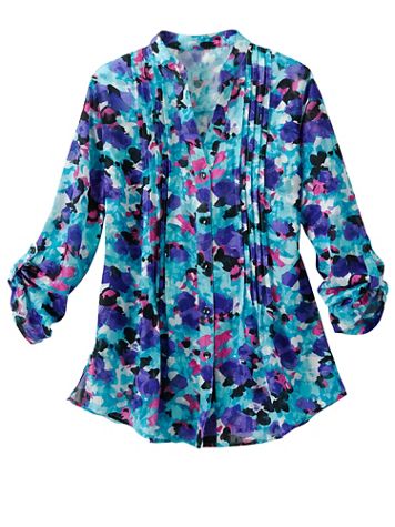 Abstract Floral Jacquard 3/4 Sleeve Shirt - Image 1 of 1