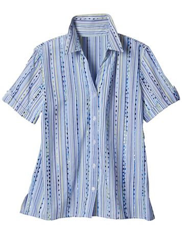 Alfred Dunner Classics Dobby Stripe Short Sleeve Camp Shirt - Image 1 of 1