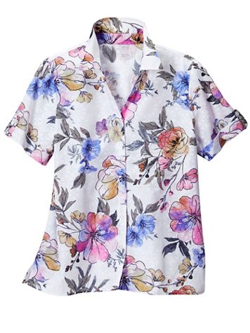 Alfred Dunner Classics Floral Bouquet Short Sleeve Camp Shirt - Image 1 of 1