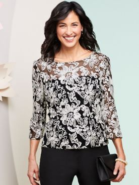 Alex Evenings Embroidered 3/4 Sleeve Blouse