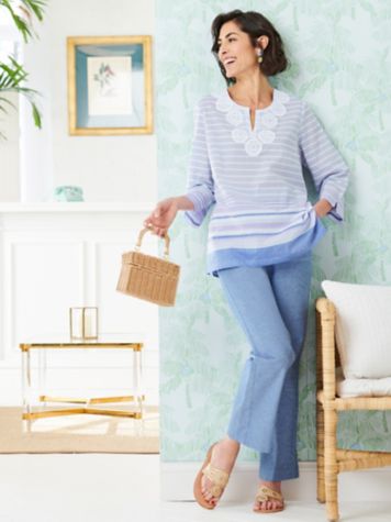 Stripe Border Tunic & Chambray Pants by Alfred Dunner