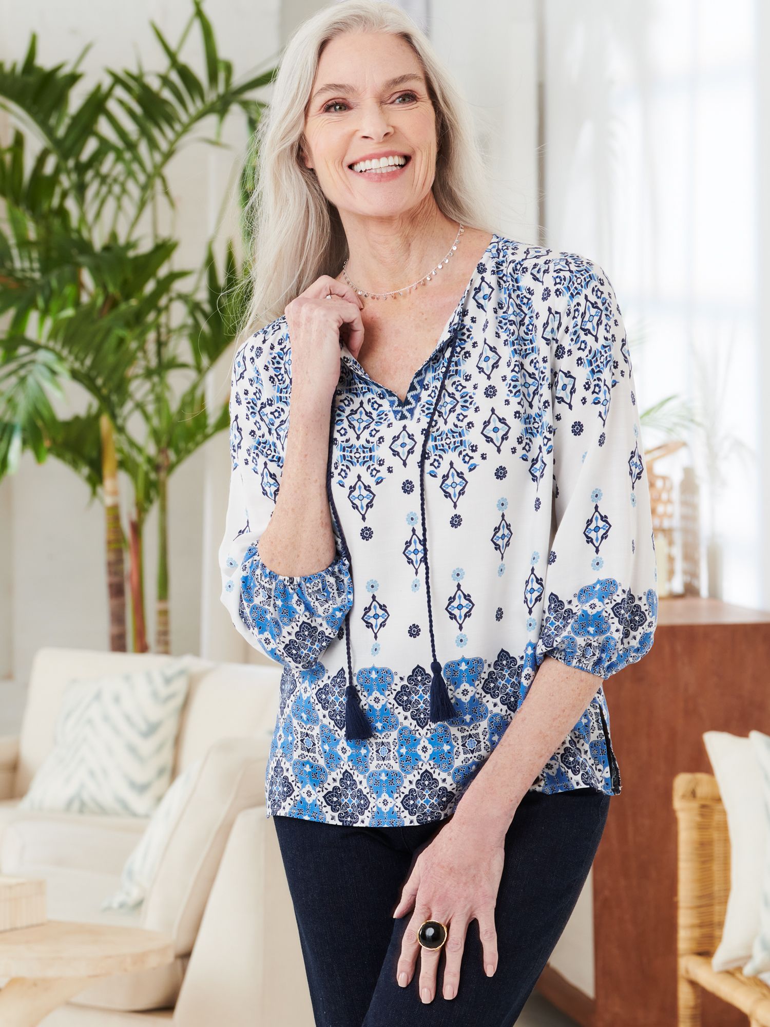 Tassel Tie Neck Shirt by Ruby Rd.