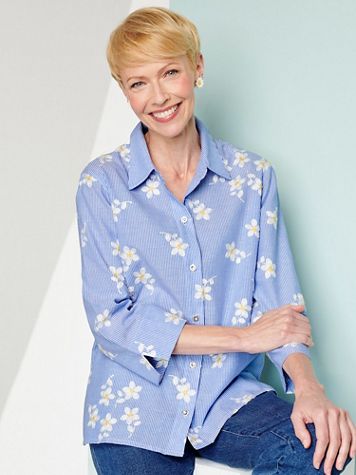 Alfred Dunner Pinstripe Shirt With Flowers - Image 1 of 1