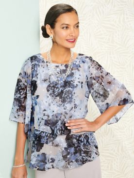 Alex Evenings Printed Tiered Blouse