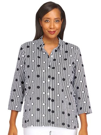 Alfred Dunner® Classic Dot Stripe 3/4 Sleeve Button Down Top Shirt - Image 2 of 2