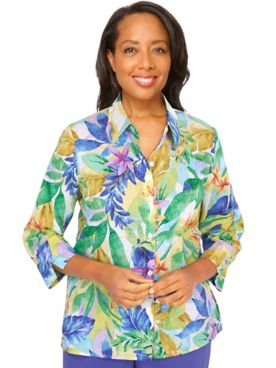 Alfred Dunner® Tropic Zone Tropical Leaf Button Down Top