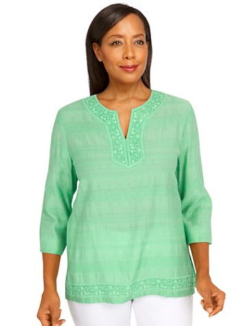 Alfred Dunner® Tropic Zone Lace Texture Split Neck Top - Image 2 of 2
