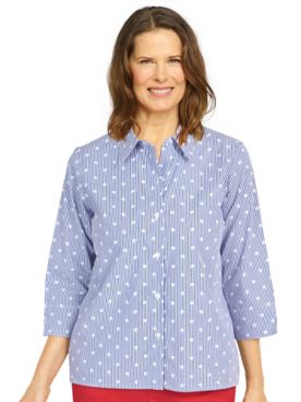 Alfred Dunner® Land Of The Free Stars on Stripe Button Down Top