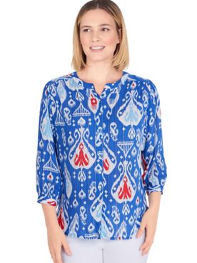Ruby Rd® Azure Dream Stamped Ikat Top