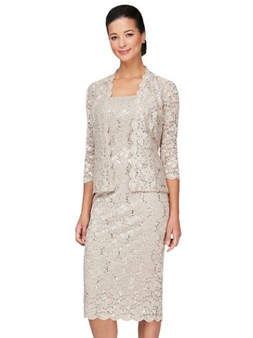 Alex Evenings Sequined Lace Two Piece Jacket Dress - Image 1 of 4