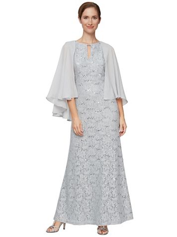 Alex Evenings Attached Cape Long Sequined Lace Gown - Image 2 of 2