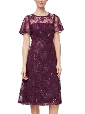 Alex Evenings Sequined Lace T-Length Dress