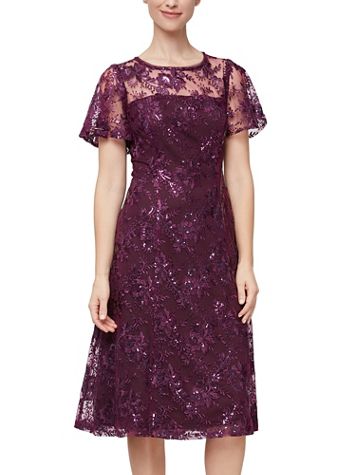 Alex Evenings Sequined Lace T-Length Dress - Image 2 of 2
