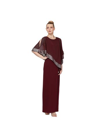 Alex Evenings Attached Cape Long Asymmetrical Foil Edge Gown - Image 2 of 2