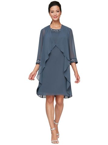 Alex Evenings Two Piece Chiffon Jacket Dress with Beaded Cuffs - Image 1 of 1