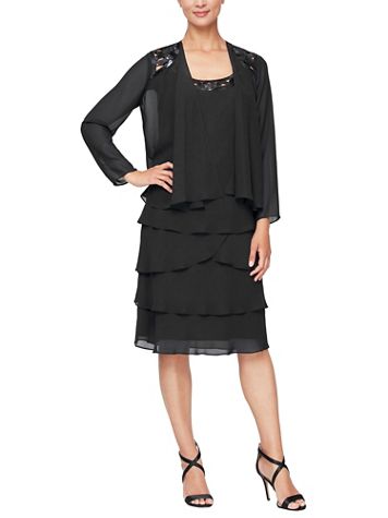 Two Piece Tiered Jacket Dress with Sequin Detail - Image 1 of 6