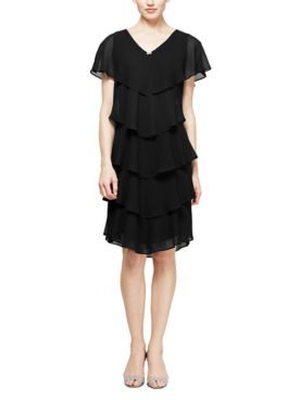 S.L. Fashions Pebble Georgette Caped Tiered Dress