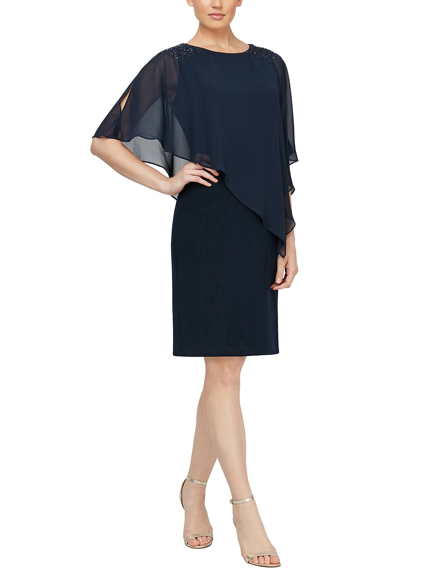 S.L. Fashions Beaded Chiffon Overlay Sheath Dress