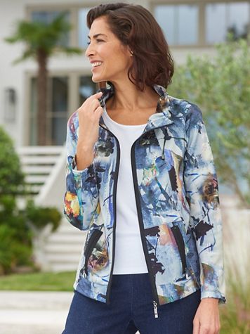 Picadilly Blue Fog Abstract Floral Long Sleeve Jacket - Image 1 of 1