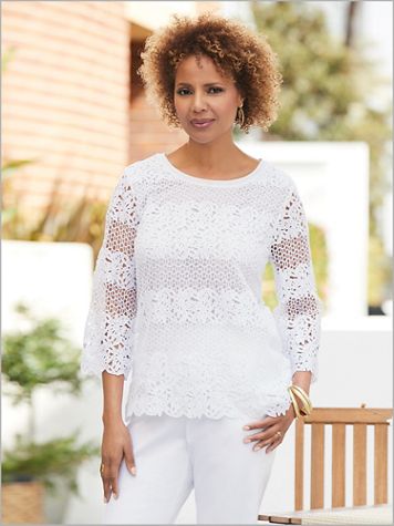 Cayman Islands Solid Lace Biadere Top by Alfred Dunner - Image 1 of 1