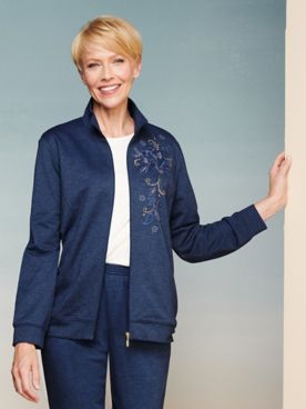 Alfred Dunner Embroidered French Terry Jacket